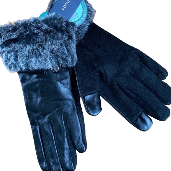 Adrienne Vittadini Leather/Wool Faux Fur Gloves - Picture 3 of 5
